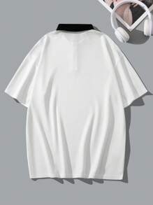 Manfinity Hypemode Men's Short Sleeve Polo Shirt With Color Block And Letter Printing All White Urban Casual Boyfriend Gift