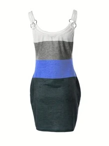 ChicMe Color Block Coconut Tree Print Mini Dress Pocket Casual Summer Outfit