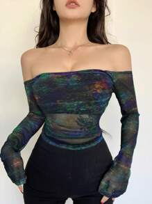 Dazy Designer Women's Off-The-Shoulder See-Through Top,Off Shoulder Top,Back To School Clothes Long Sleeve Women Tops,Fall Women Clothes Going Out Tops Women - Multicolor - View 8