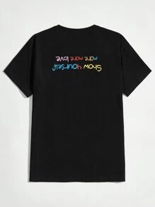 Manfinity Hypemode Áo thun nam cổ tròn tay ngắn in chữ đa năng thường ngày - màu đen - Xem 1