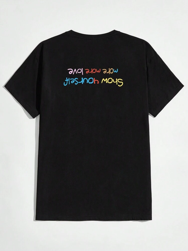 Men's Letter Print Round Neck Short Sleeve Casual Versatile T-Shirt