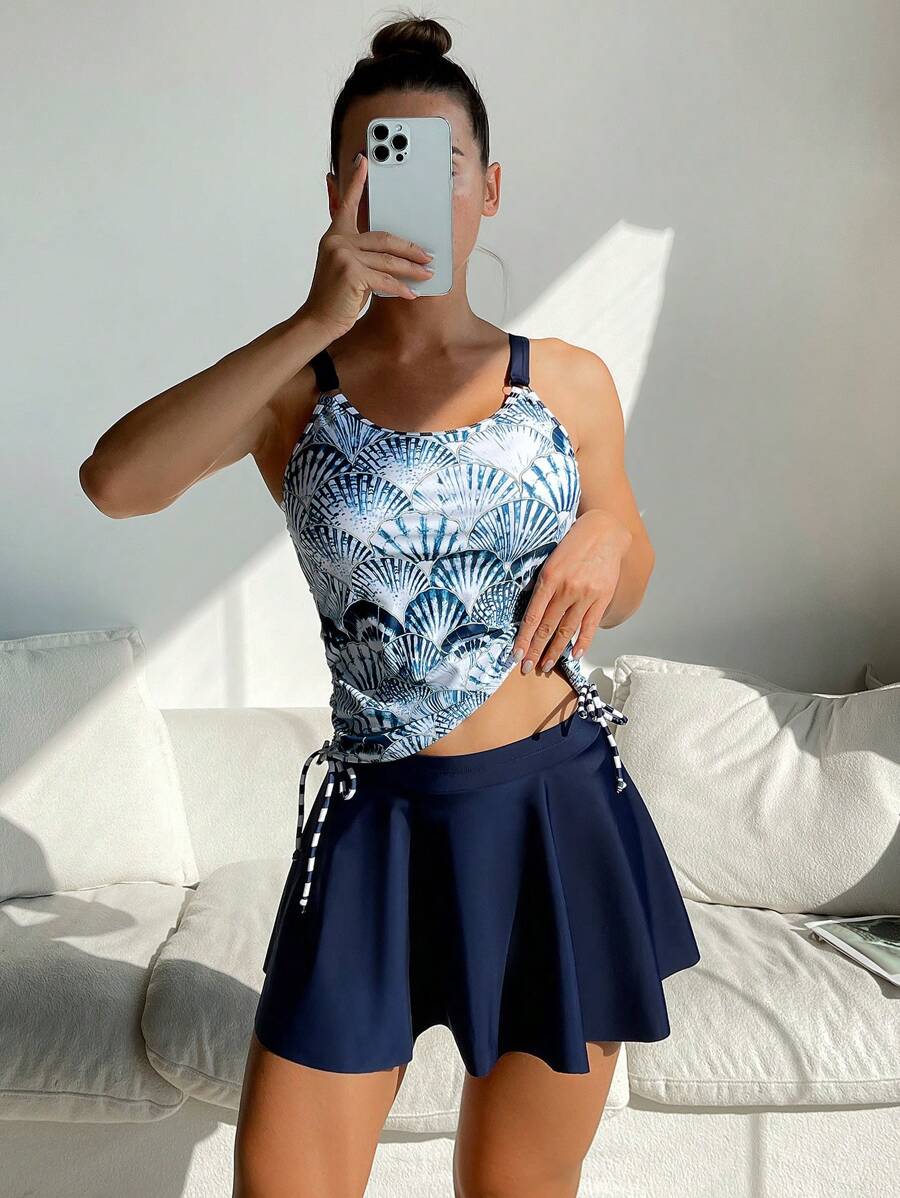 SHEIN Swim Của phụ nữ Vỏ in Áo vest Hai Dây Bikini - Nhiều màu - Xem 1