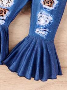 SHEIN Baby Girl Character Print Top And Denim Effect Flared Pants Set - Black - View 5