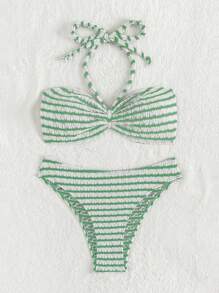 Swim Mod Bộ bikini hai mảnh sọc ngang cổ dành cho nữ đi biển mùa hè Carnival - màu xanh lá - Xem 4