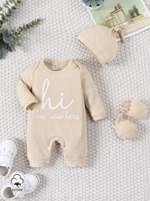 SHEIN Baby Boy Long Sleeve Jumpsuit With Printed Alphabet Pattern - Apricot - View 1