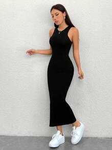 SHEIN PETITE Women'S Round Neck Sleeveless Dress - Black - View 7