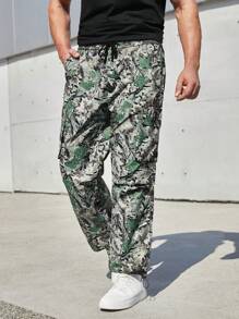 Manfinity Roughcore Men'S Plus Size Plant Print Cargo Pants - Multicolor - View 1