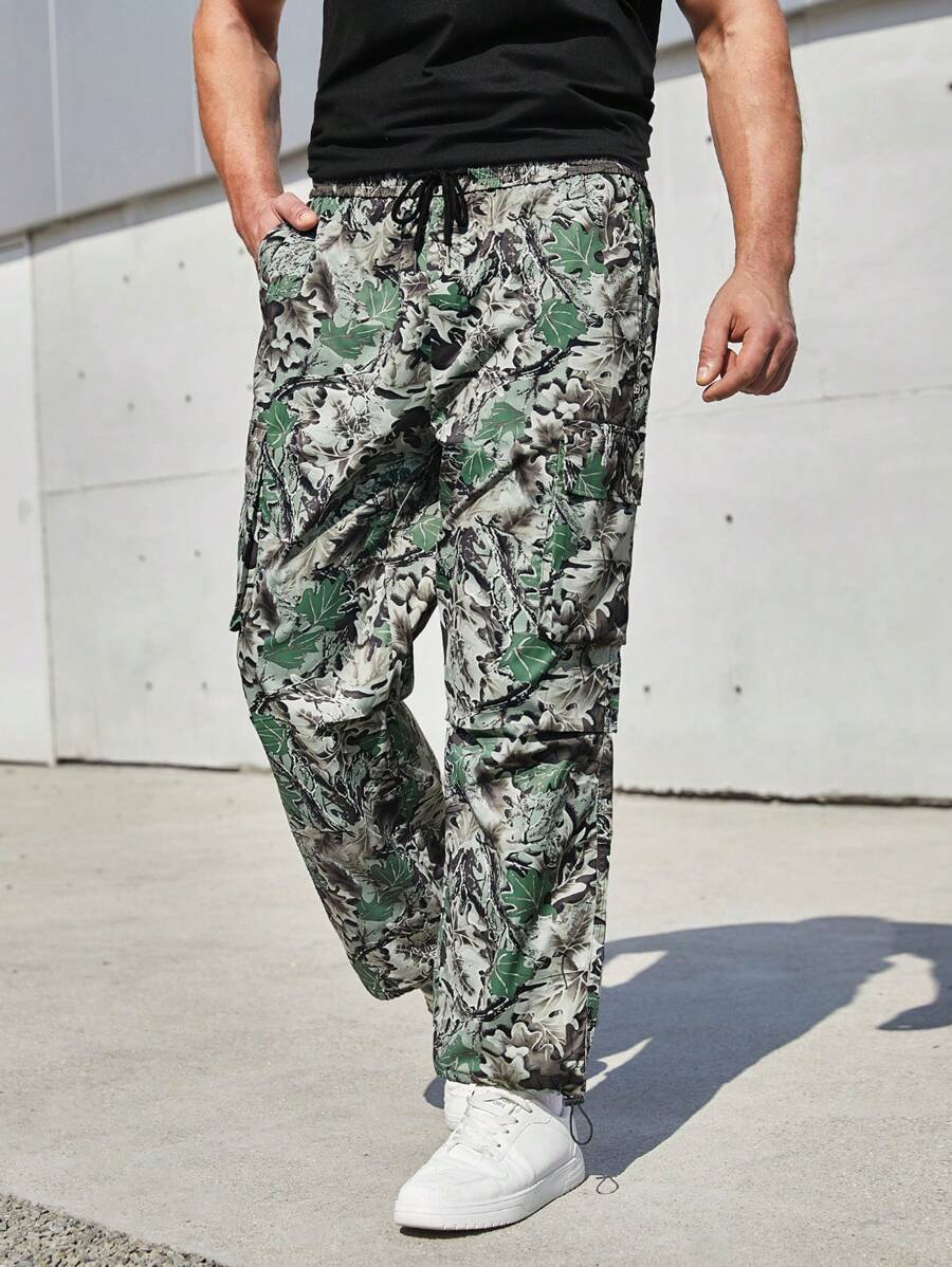 Manfinity Roughcore Men'S Plus Size Plant Print Cargo Pants - Multicolor - View 1