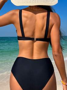 SHEIN Swim Conjunto de bikini de unicolor separados para playa de verano