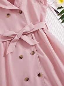Tween Girls' Shawl Collar Short Sleeve Double Breasted Belted Dress With Removable Belt - Pink - View 4