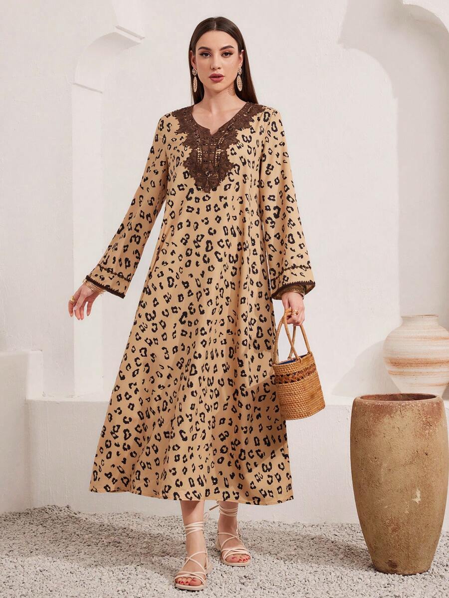 Al Najma Arabian Dresses Appliques Kontras Lace All Over Print Modest - Kuning - View 1