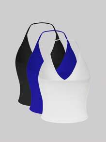 SHEIN Unity Solid V-Neck Halter Top - Multicolor - View 2