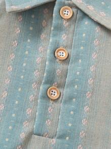 SHEIN 2入組嬰兒男童休閒波西米亞條紋polo領短袖上衣和純色短褲夏季套裝 - 彩色 - 查看 4