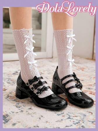 Dola Lovely Ladies Girls Style Patent Leather Cute Bow Elegant Style High Heels