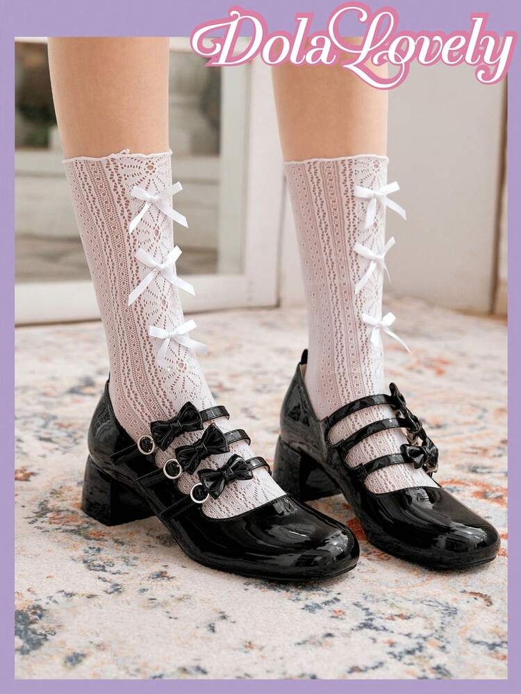 Ladies Girls Style Patent Leather Cute Bow Elegant Style High Heels