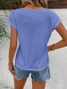 SHEIN Frenchy Camiseta De Manga Corta Y Manga De Murciélago Con Corte De Encaje