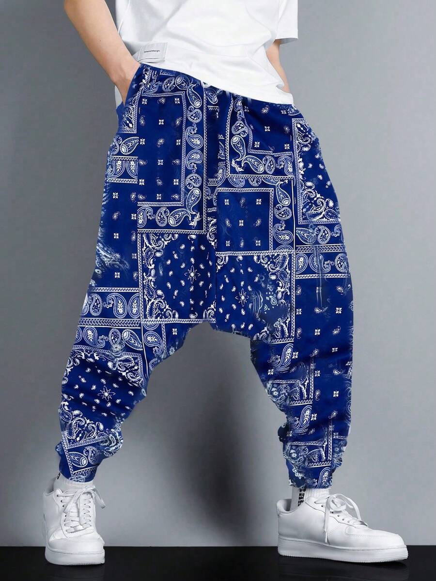 Boys' Leisure Parachute Style Full Print Drawstring Sweatpants - Navy Blue - View 1