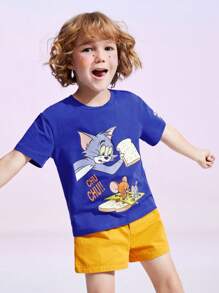 TOM & JERRY X SHEIN Young Boy Cartoon & Letter Graphic T-Shirt - Royal Blue - View 6
