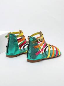 Summer Women'S Multi-Strap Decorated Sandals, Ankle Buckle Back Zipper Simple Shoes, Vacation Slip-Resistant Stylish Flat Sandals, Multicolor - Multicolor - View 3