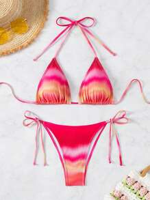 Summer Gradient Tie Knot Side Bikini Set - Multicolor - View 3