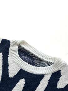 Coolane Letter Detail Grey Sweater,Long Sleeve Tops In Fall/Winter - Blue and White - View 3