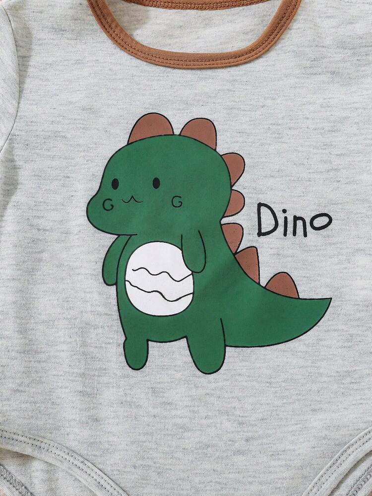 2 Sets Baby Boy Cute Cartoon Dinosaur Printed Rompers And Pants Pajama Set