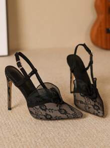Fall/Winter Women's Lace Trim Decorated High Heel 2025 New Black High Heel Sandals,Sexy,Party