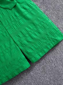 Mono de manga corta con cuello redondo y doble capa arrugada para niña preadolescente con fajín desmontable en la cintura - Verde - Ver 5