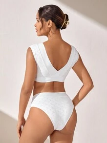SHEIN Swim Effen kleur split bikiniset voor dames met V-hals zomer