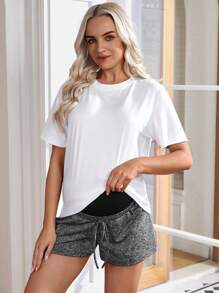 SHEIN Maternity Adjustable Waist Color Block Shorts Pants - Dark Grey - View 4