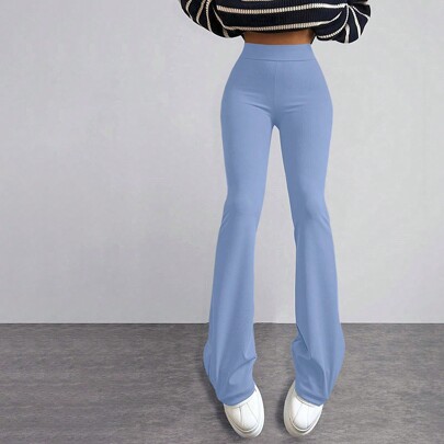 High Waisted Flare Leg Trousers