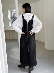 FRIFUL Women'S Long Denim Overalls Dress With Back Zipper Dress - Black - View 1