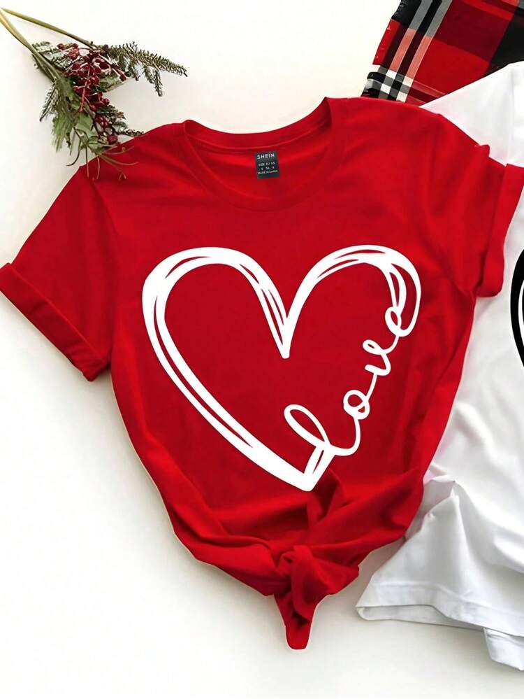 Men's Heart & Letter Printed Short Sleeve T-Shirt