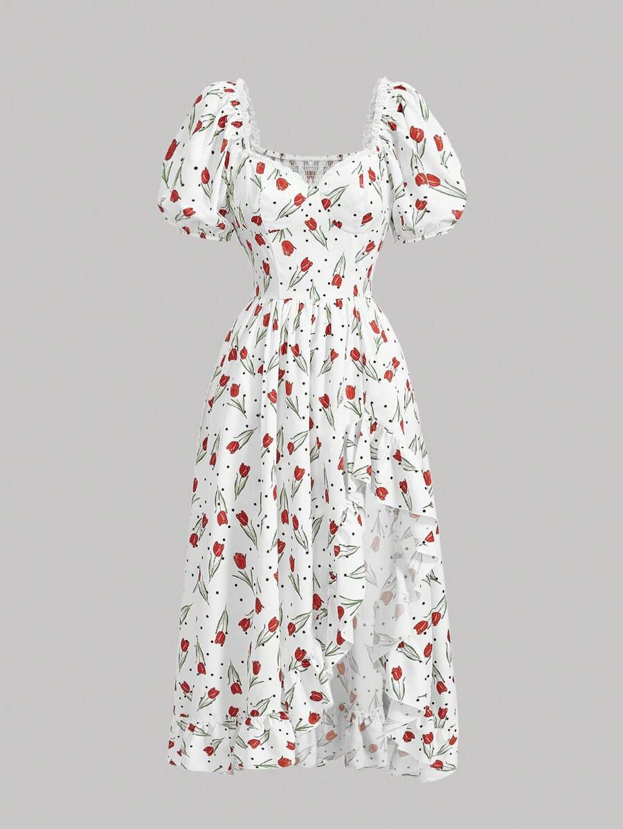 Shein Neon Pop Print Floral Wrap Dress - S/M main image 1