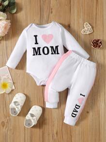 Cute 2pcs Baby Girl Set - Letter Printed Tee And Pants Outfit