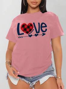 Calvaya Plus Size Heart Print T-Shirt For Valentine's Day - Dusty Pink - View 6