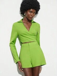 BizChic Conjunto Casual De Dos Piezas De Color Sólido Para Mujeres - Verde - Ver 3