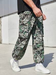 Manfinity Roughcore Men'S Plus Size Plant Print Cargo Pants - Multicolor - View 5