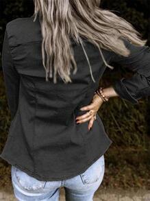 Women's Shirt With Ruffle Front And Button Placket-Christmas Outfit Women - Black - View 2