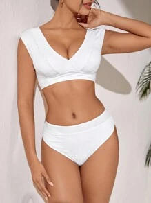 SHEIN Swim Effen kleur split bikiniset voor dames met V-hals zomer
