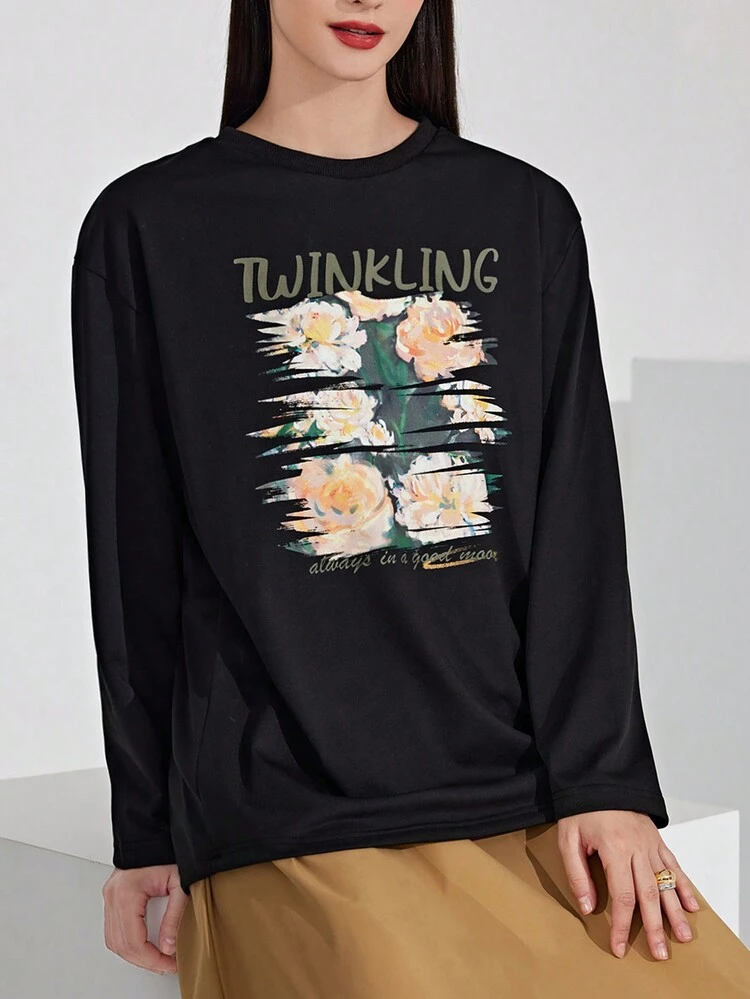 Women's Floral & Letter Printed T-Shirt