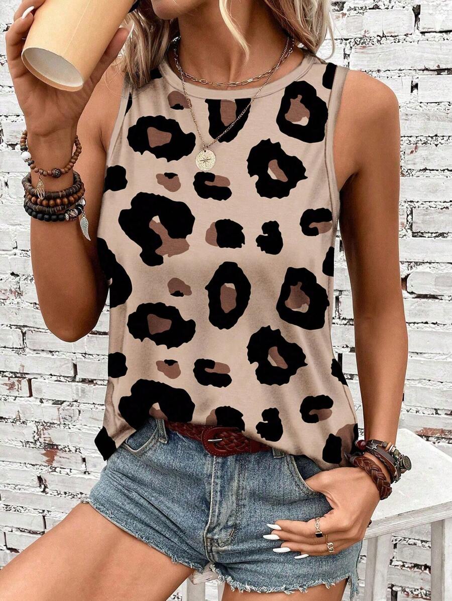 SHEIN LUNE Women Vacation Leisure Leopard Print Tank Top