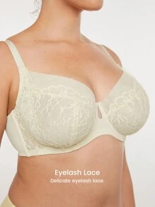 LUVLETTE 内衣全覆盖无衬里花卉蕾丝胸罩 - 白色 - 查看 6