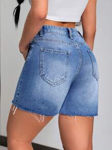 SHEIN PETITE Women's Ripped Denim Shorts - Blue - View 2