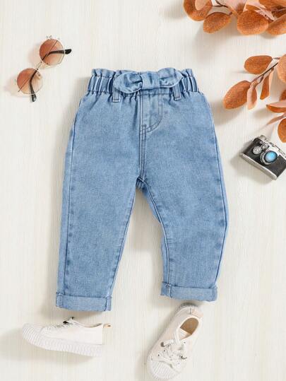 SHEIN Pantalon En Denim À Taille Élastique Pour Bébé Fille