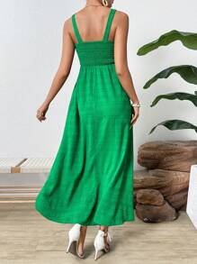 SHEIN VCAY Của phụ nữ Nếp uốn Xù Hoa Sen Váy Dây - màu xanh lá - Xem 2