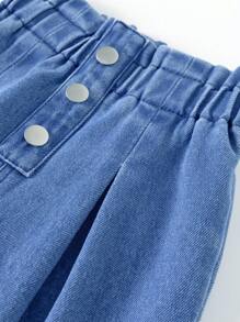 SHEIN Vintaside Kids Jeans skinny pour filles avec taille élastique évasée et poignets resserrés