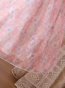 Robe À Manches Bouffantes Élégante En Maille Et Imprimé Floral Pour Adolescentes - Rose bonbon - Voir 3