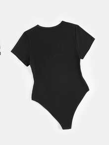 SHEIN EZwear 大尺碼女用針織短袖連身衣 - 黑色 - 查看 2