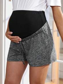SHEIN Maternity Adjustable Waist Color Block Shorts Pants - Dark Grey - View 3
